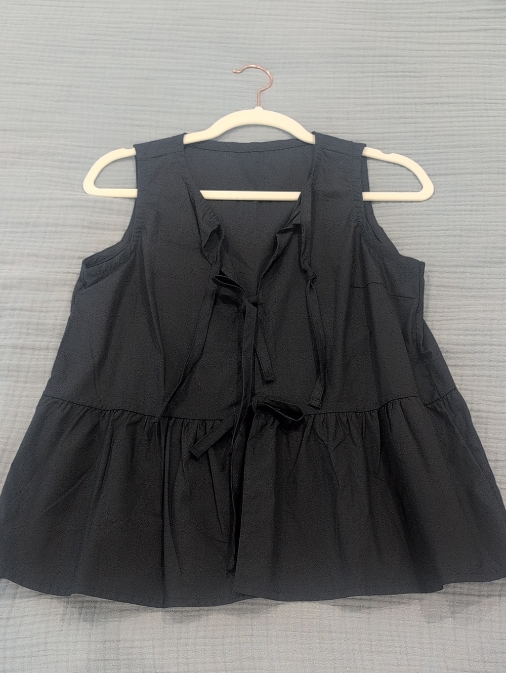 Mango Woman Black Sleeveless Tie-Front Peplum Top - Size 6/8